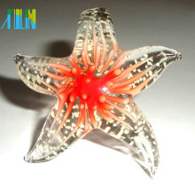 Transparent Beads In Red Flower Starfish Murano Lampwork Glass Pendant